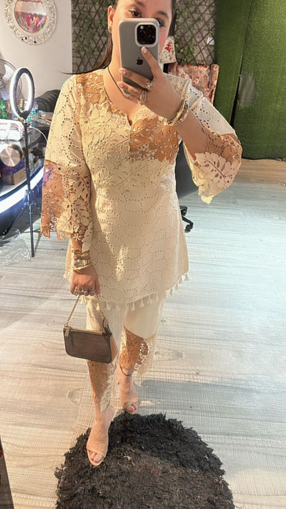 Bershka Beige Ombré crochet Lace cordset