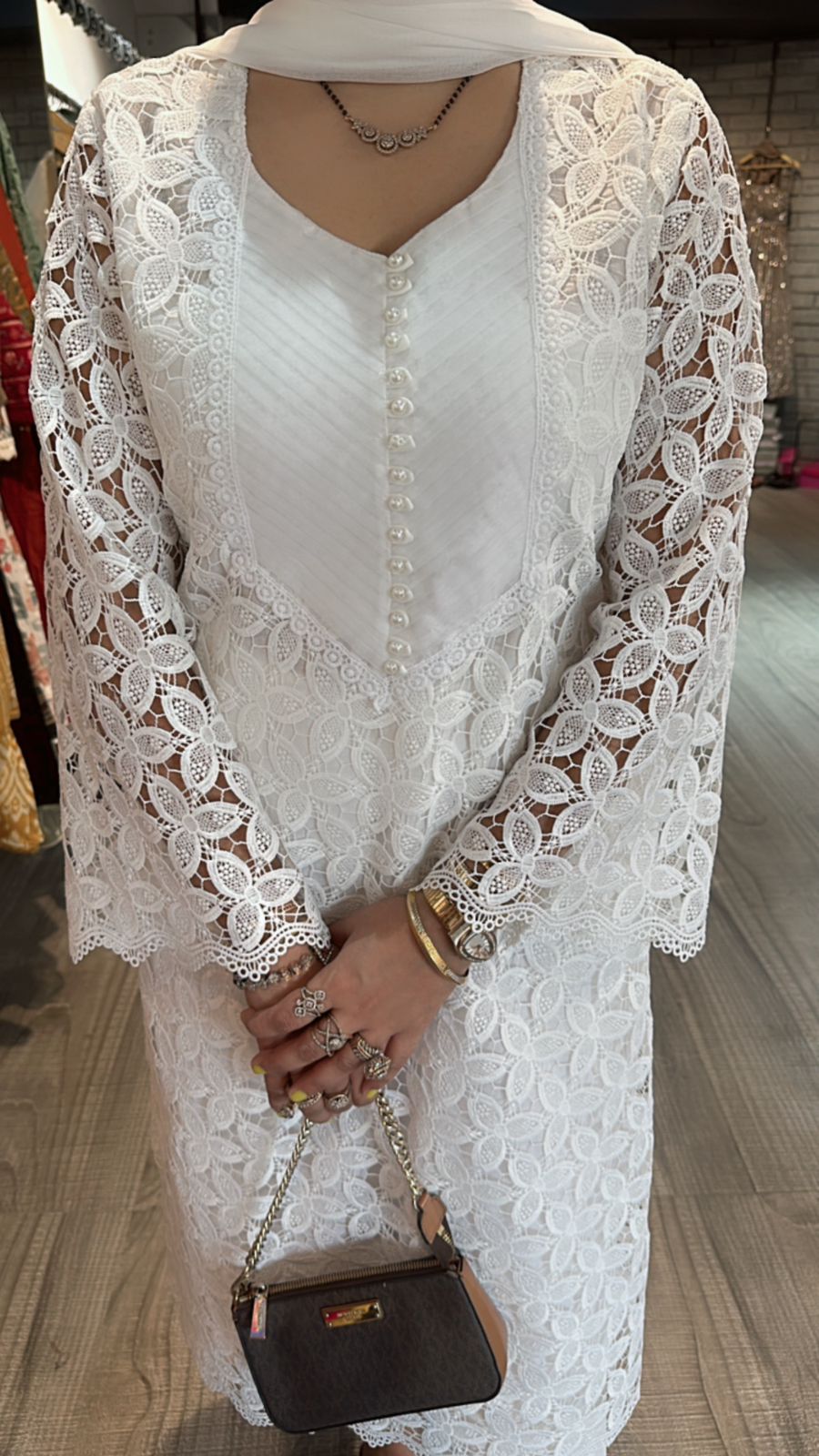 Pernia white crochet Lace Suit