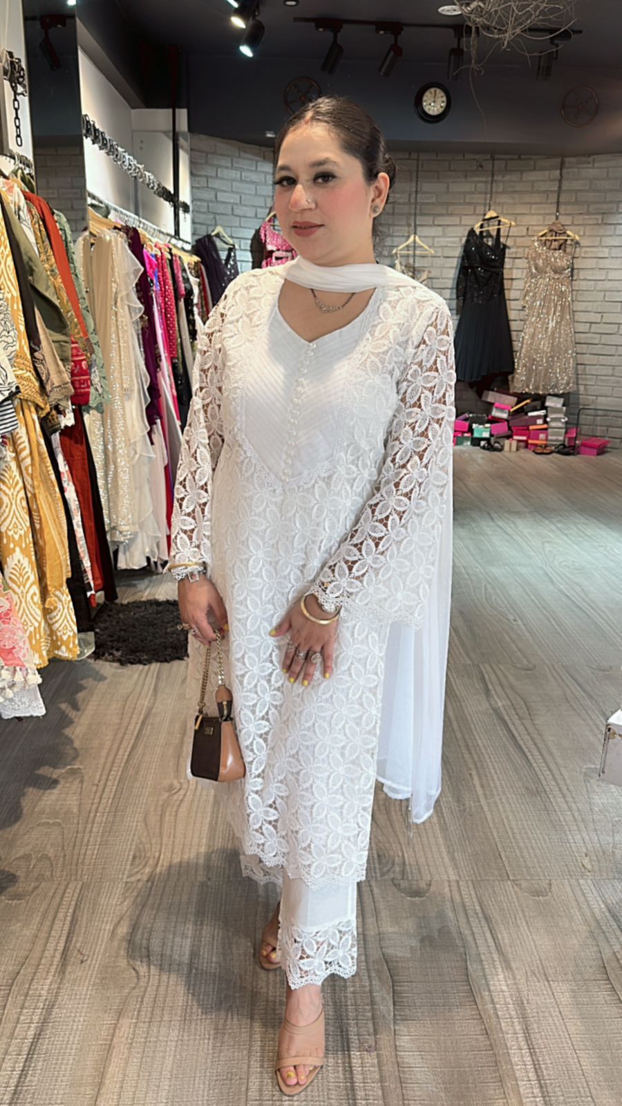 Pernia white crochet Lace Suit