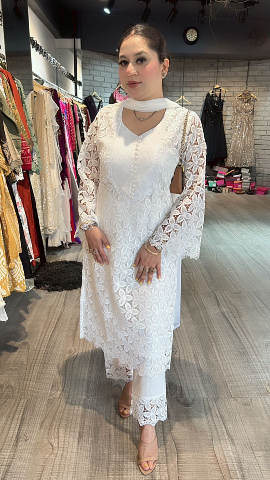Pernia white crochet Lace Suit