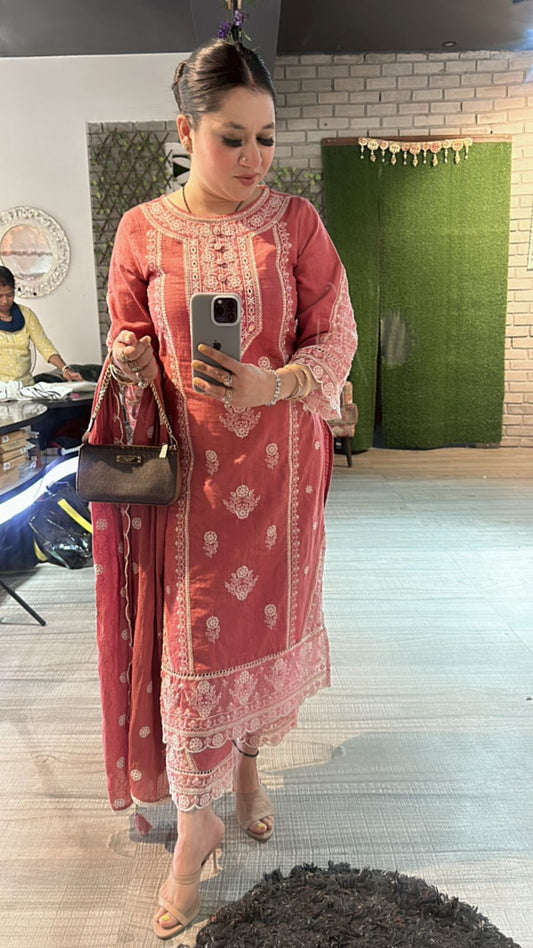Cornflower Onion Pink Thread work suit