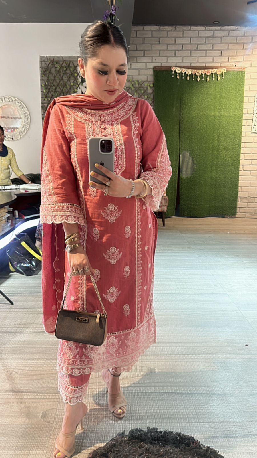 Cornflower Onion Pink Thread work suit