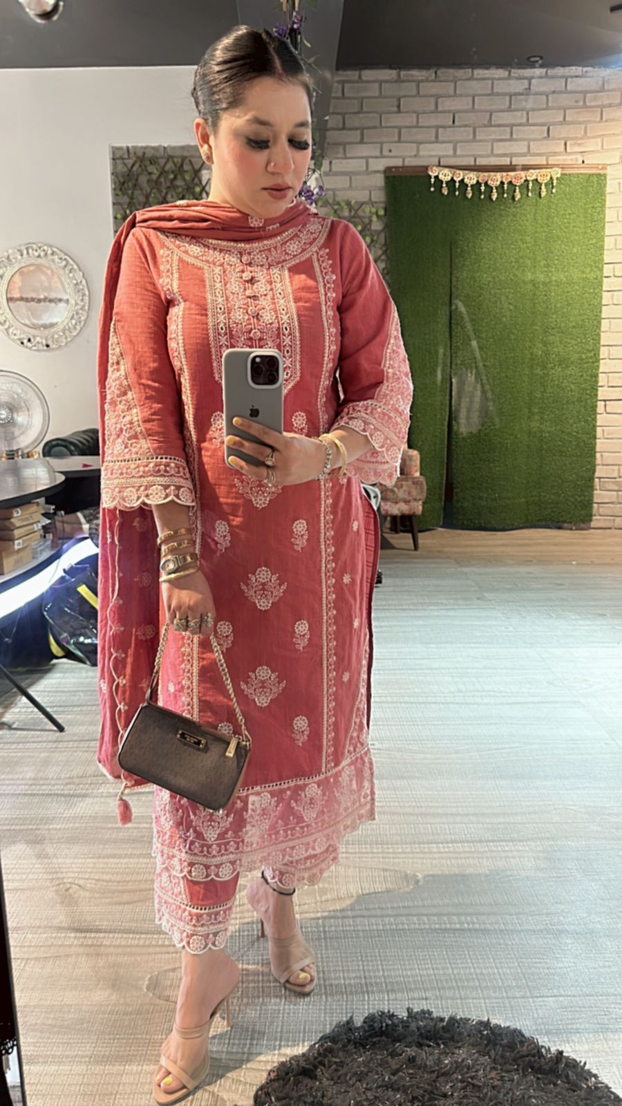 Cornflower Onion Pink Thread work suit