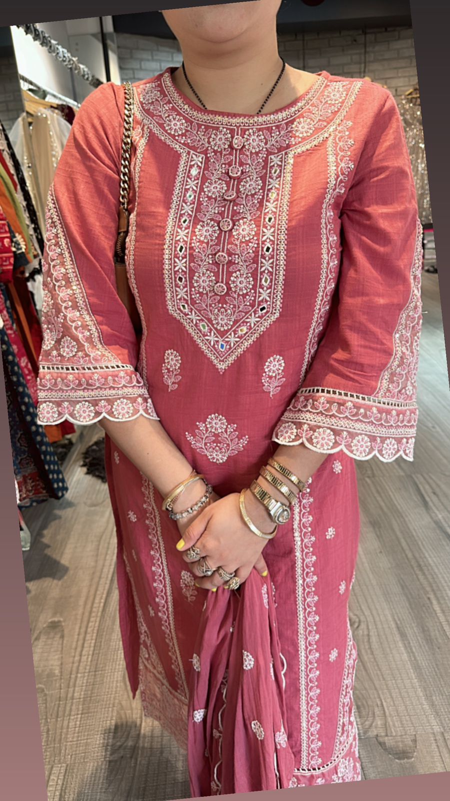 Cornflower Onion Pink Thread work suit