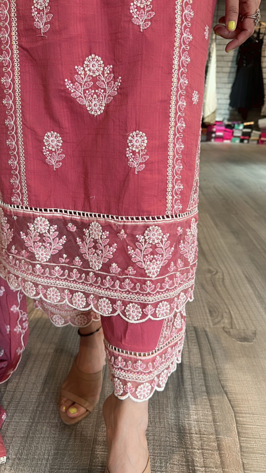 Cornflower Onion Pink Thread work suit