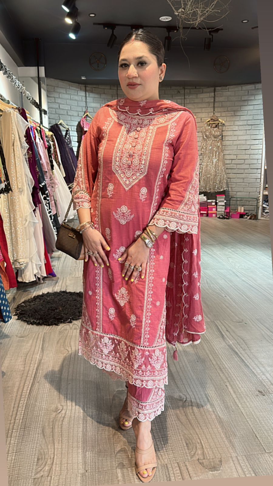 Cornflower Onion Pink Thread work suit
