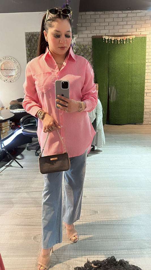 Pink Strip high-low shirt