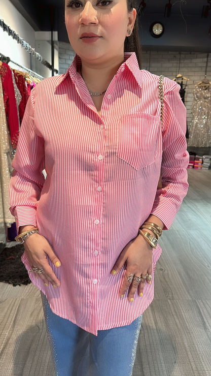 Pink Strip high-low shirt