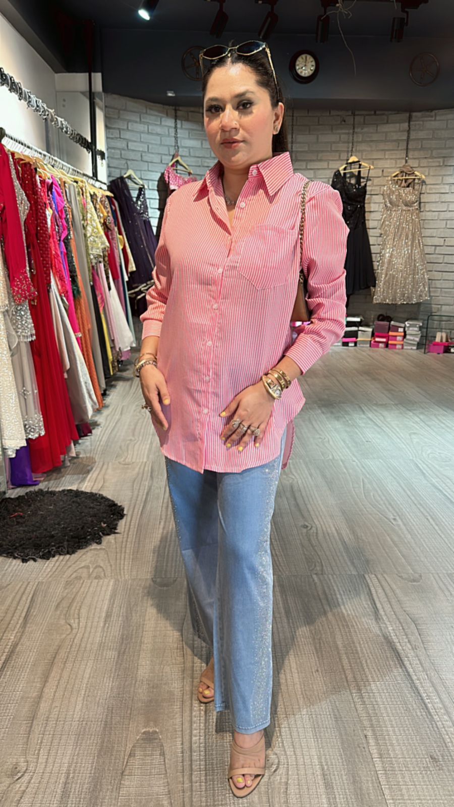 Pink Strip high-low shirt