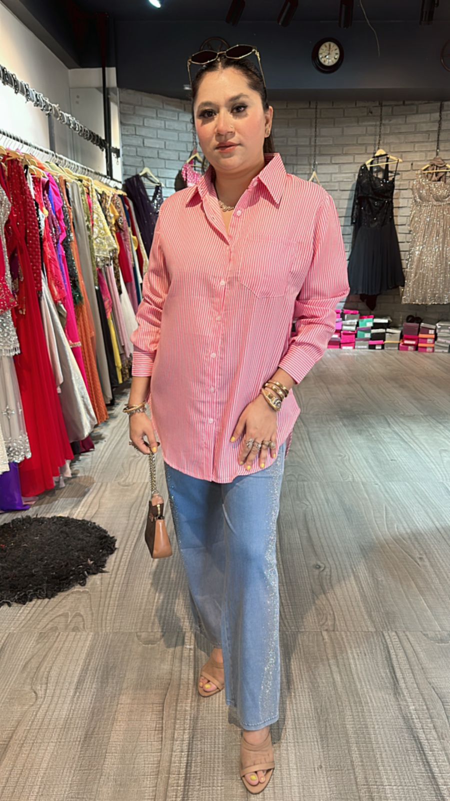 Pink Strip high-low shirt