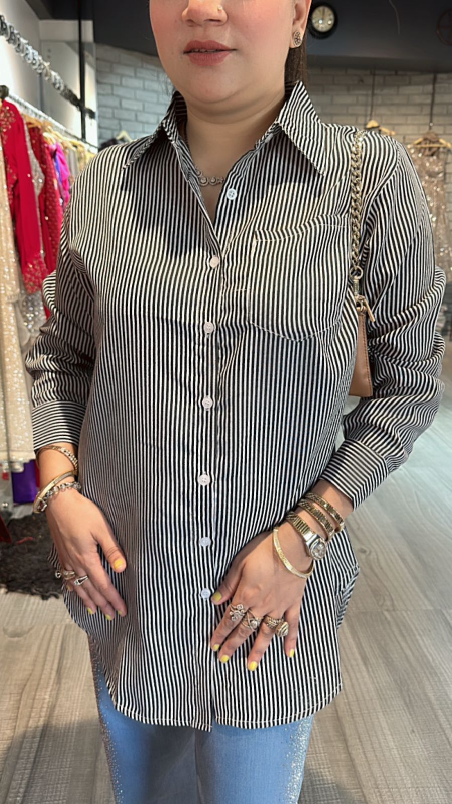 Black Strip high-low shirt