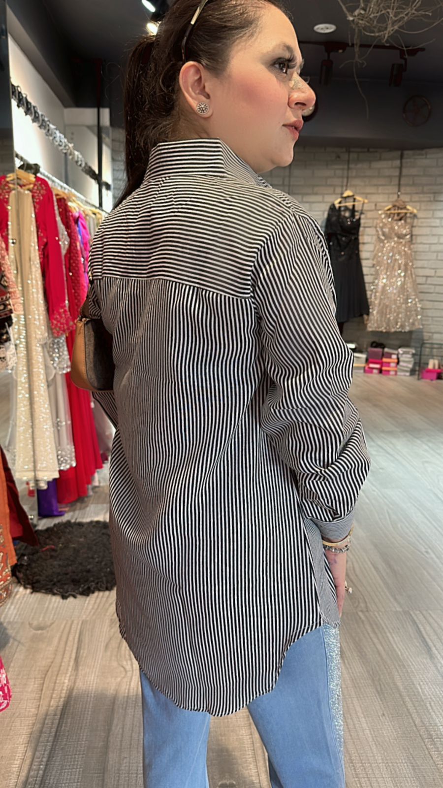 Black Strip high-low shirt