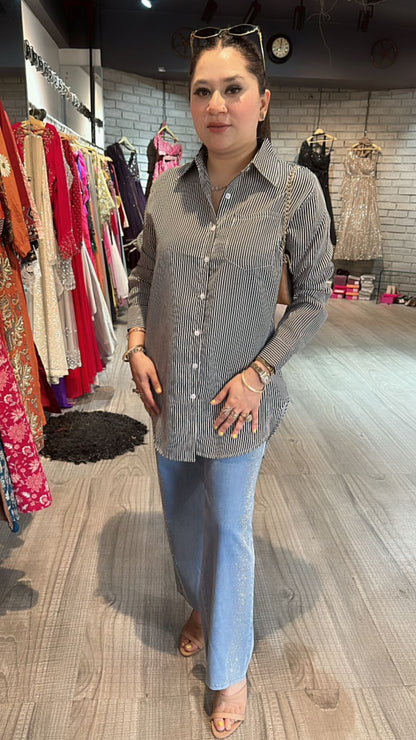 Black Strip high-low shirt