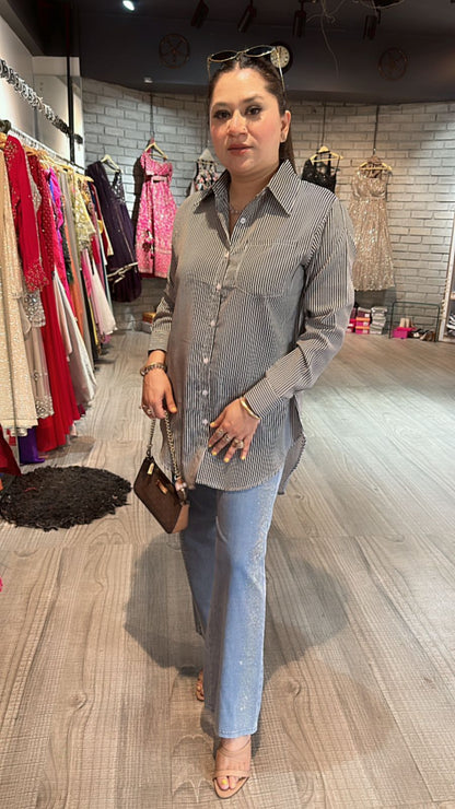 Black Strip high-low shirt
