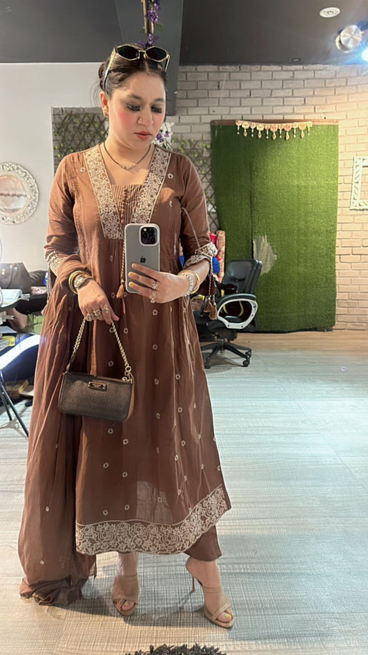 Jhansi Brown Anarkali Suit