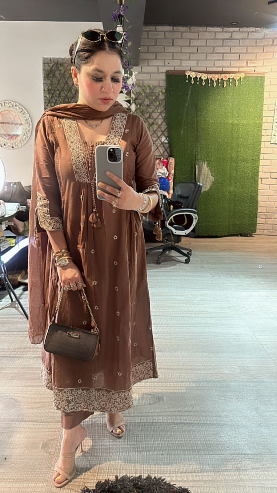 Jhansi Brown Anarkali Suit