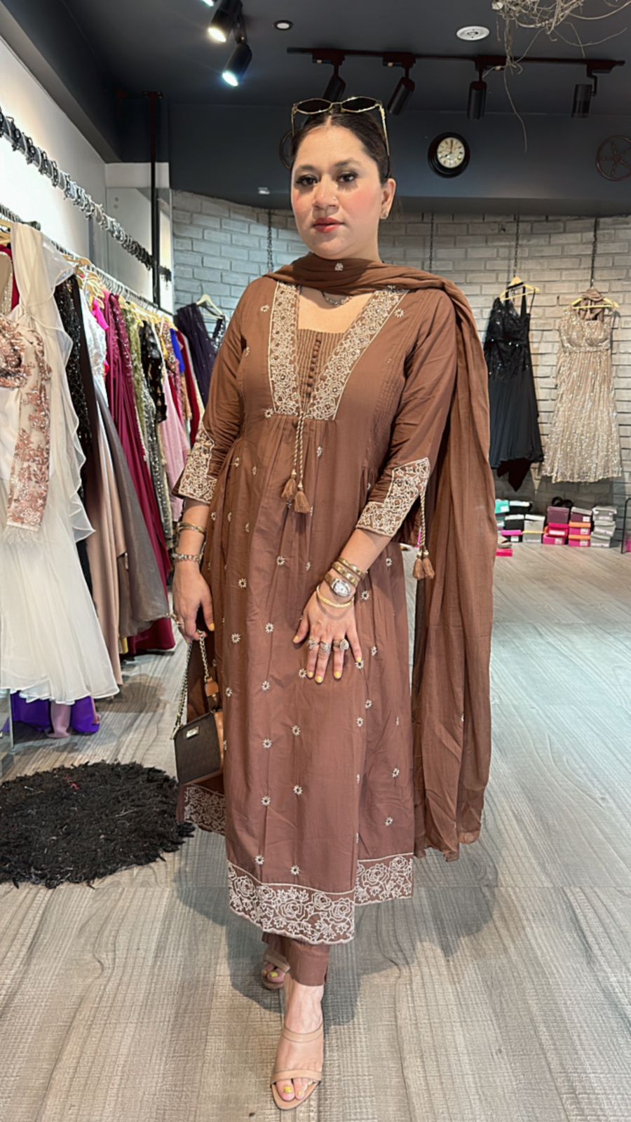 Jhansi Brown Anarkali Suit
