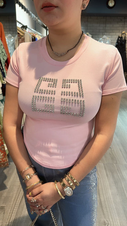 Baby pink stud top