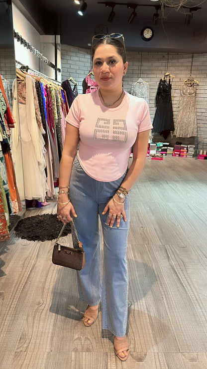 Baby pink stud top