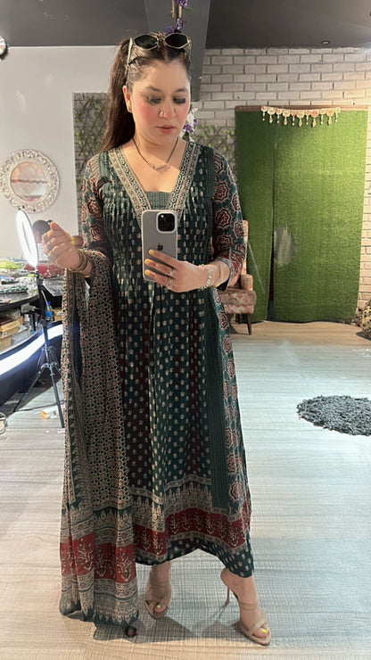 Amour Bottel Green printed Anarkali