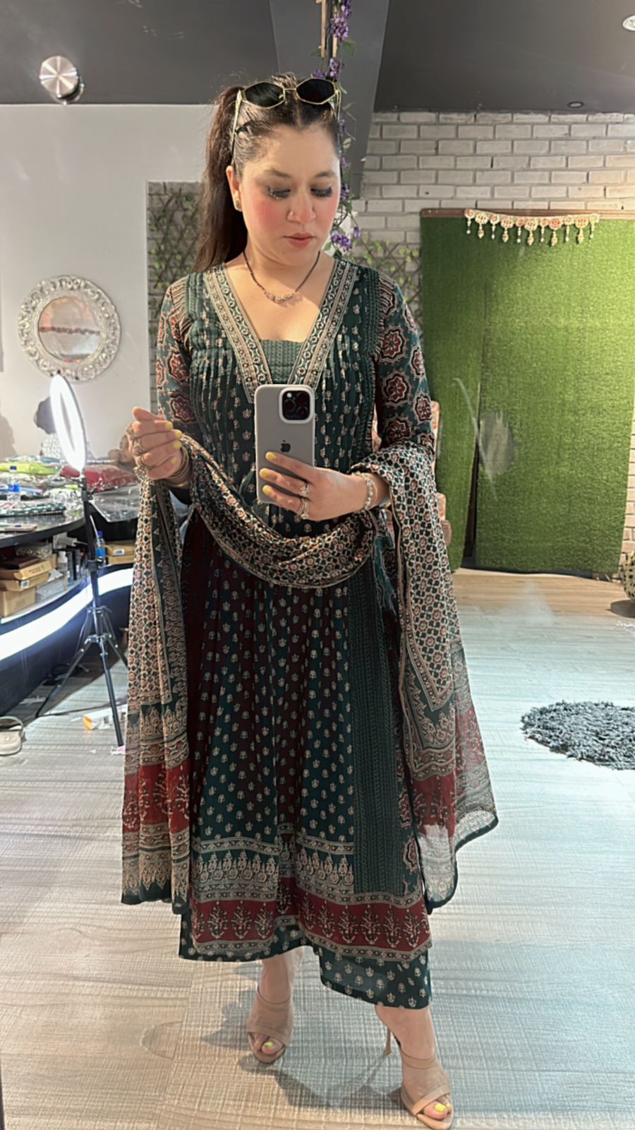 Amour Bottel Green printed Anarkali