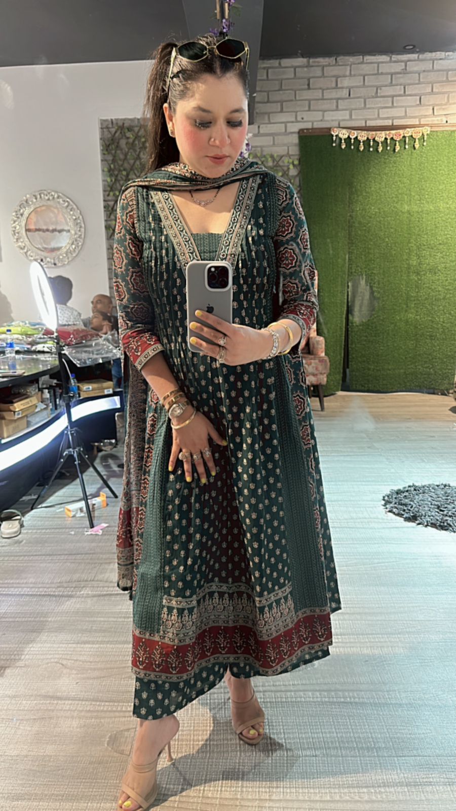 Amour Bottel Green printed Anarkali