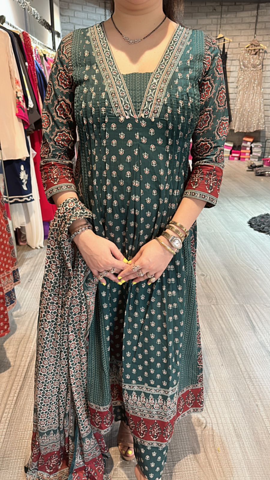 Amour Bottel Green printed Anarkali