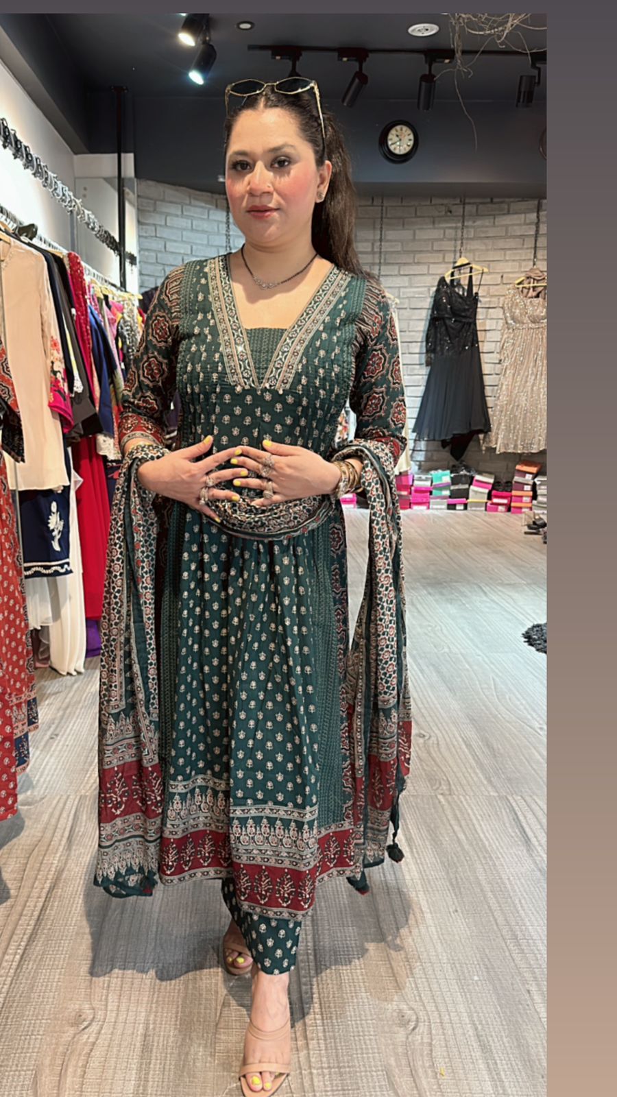 Amour Bottel Green printed Anarkali