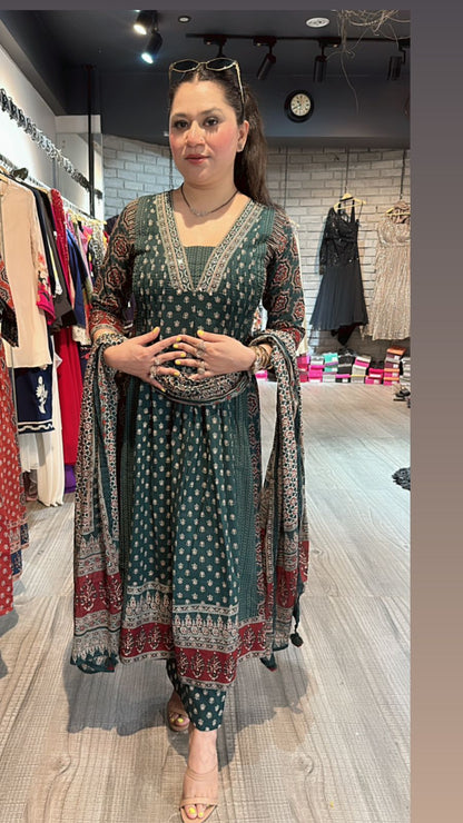 Amour Bottel Green printed Anarkali