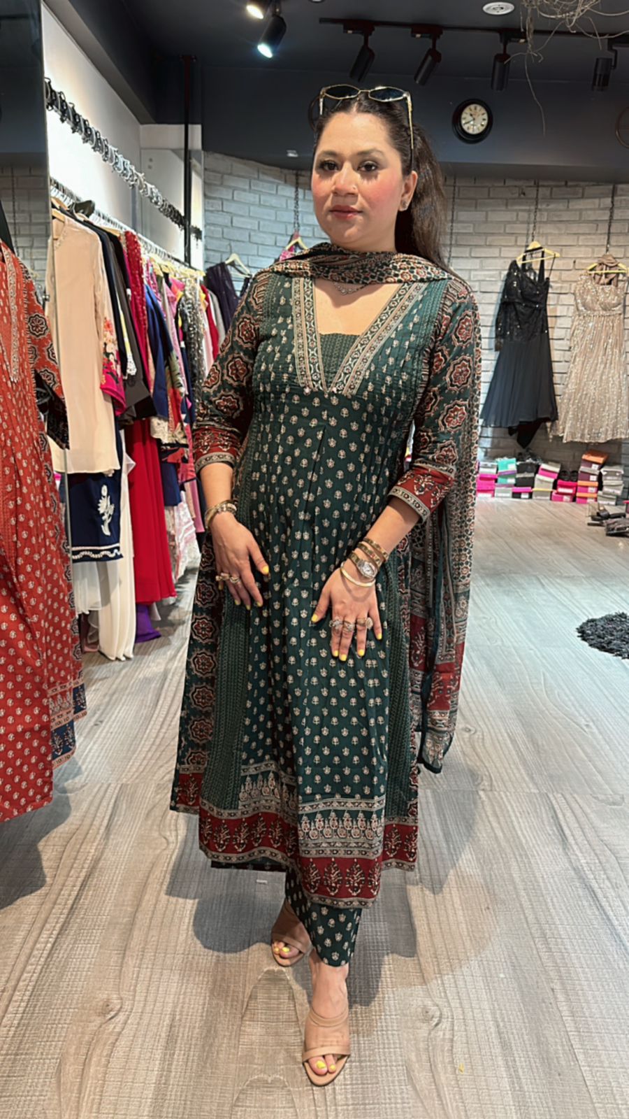 Amour Bottel Green printed Anarkali