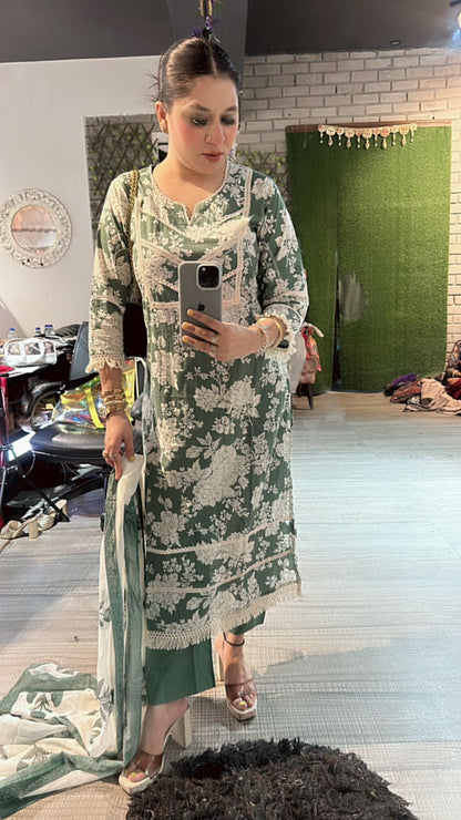 Eilora Green cotton print suit