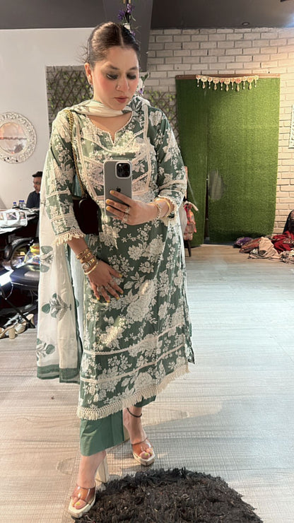 Eilora Green cotton print suit