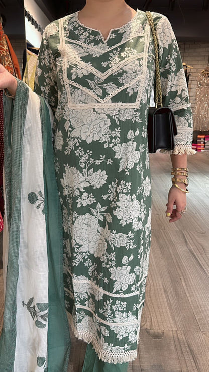Eilora Green cotton print suit