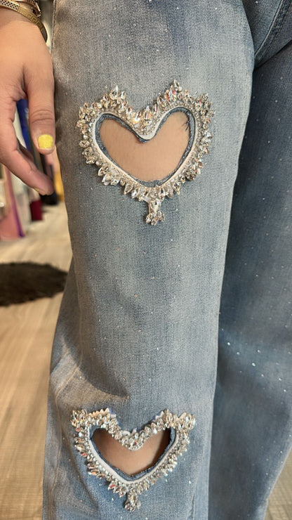 Stud Heart wale Denim (Stretchable)