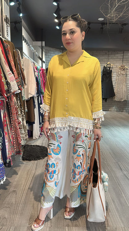 Jhilmil Mustard printed pants cordset