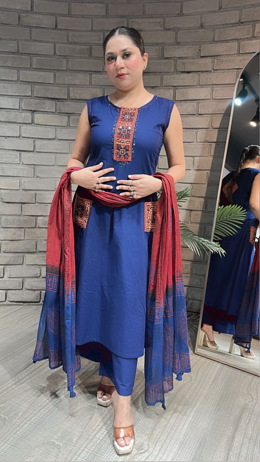 Bareli Navy Blue Aline pocket Suit