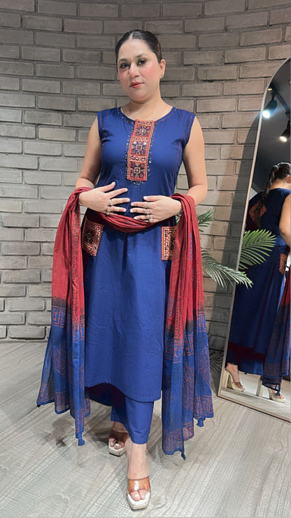Bareli Navy Blue Aline pocket Suit