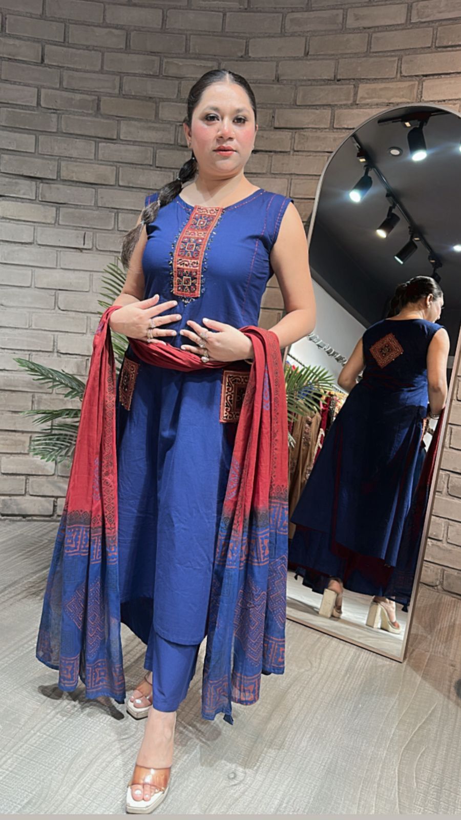 Bareli Navy Blue Aline pocket Suit