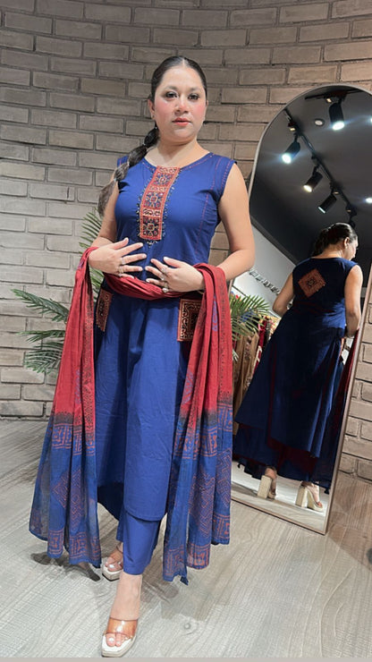 Bareli Navy Blue Aline pocket Suit