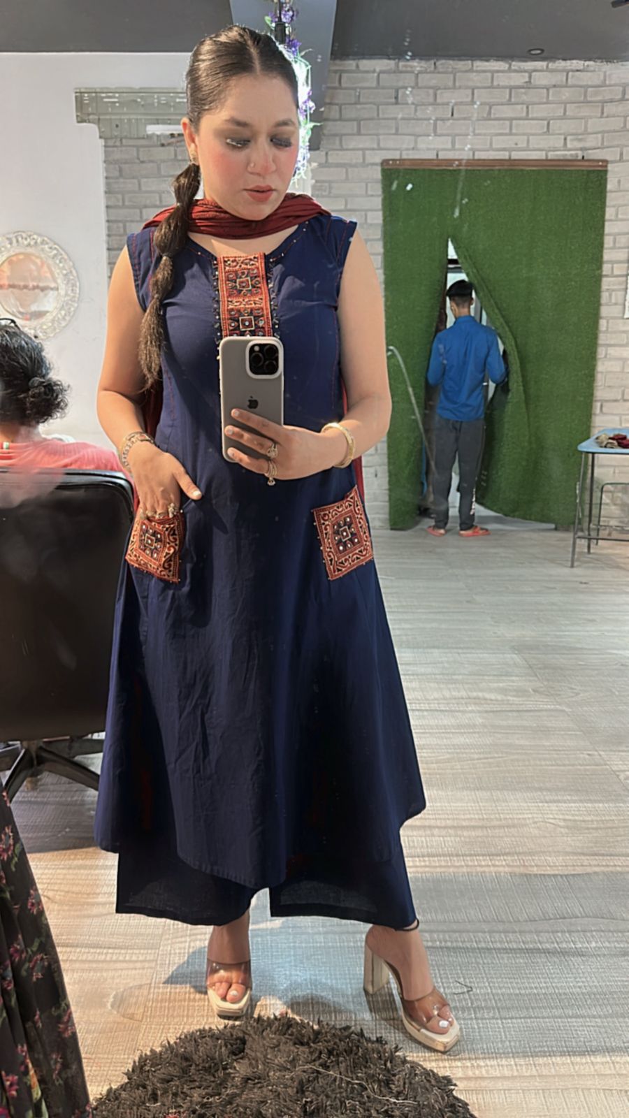 Bareli Navy Blue Aline pocket Suit
