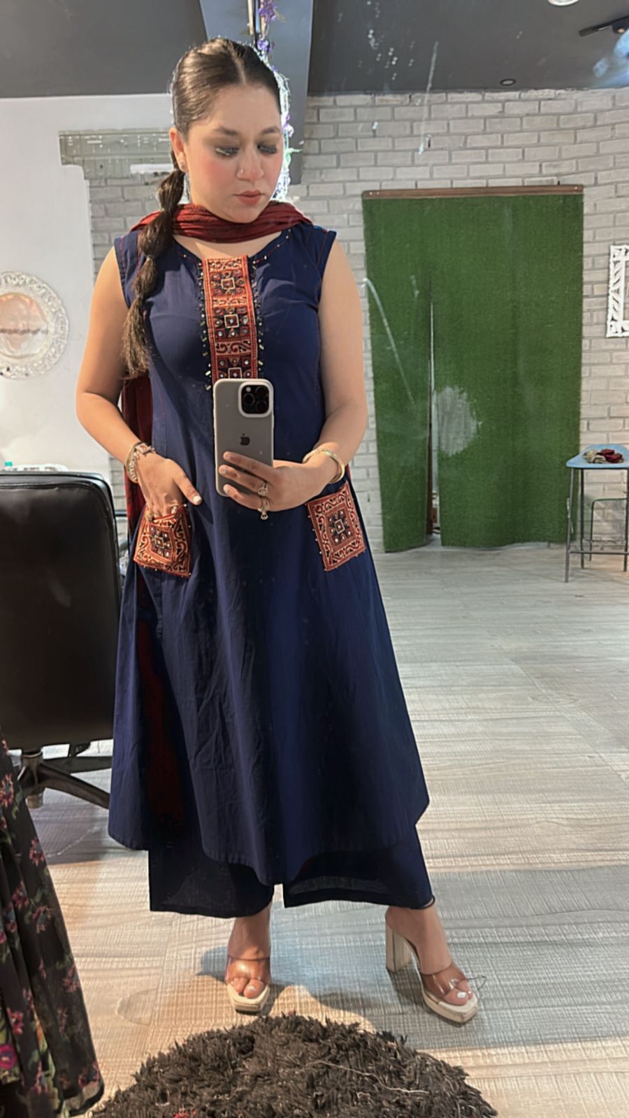 Bareli Navy Blue Aline pocket Suit