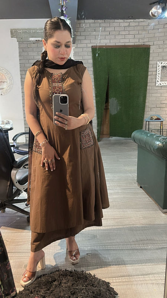 Bareli Brown Aline pocket Suit