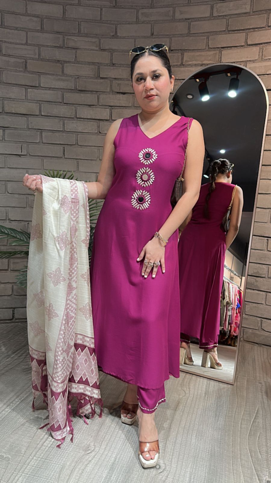Zaral Magenta Pink Mirror suit