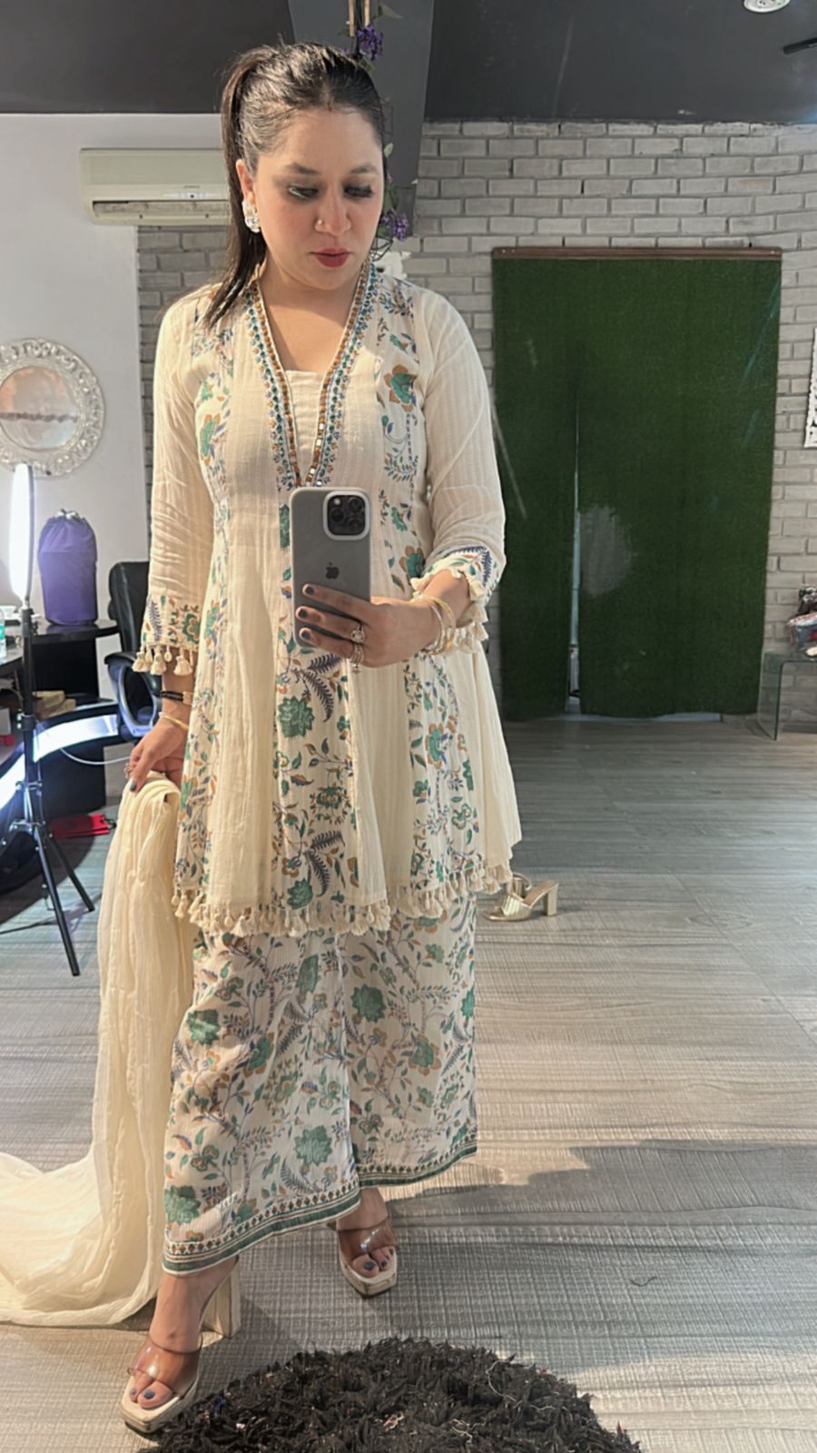 Varanasi ivory Blue peplum Digital Suit