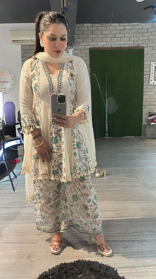 Varanasi ivory Blue peplum Digital Suit