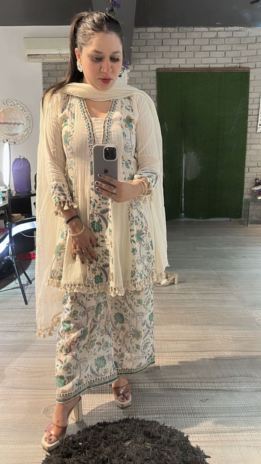 Varanasi ivory Blue peplum Digital Suit