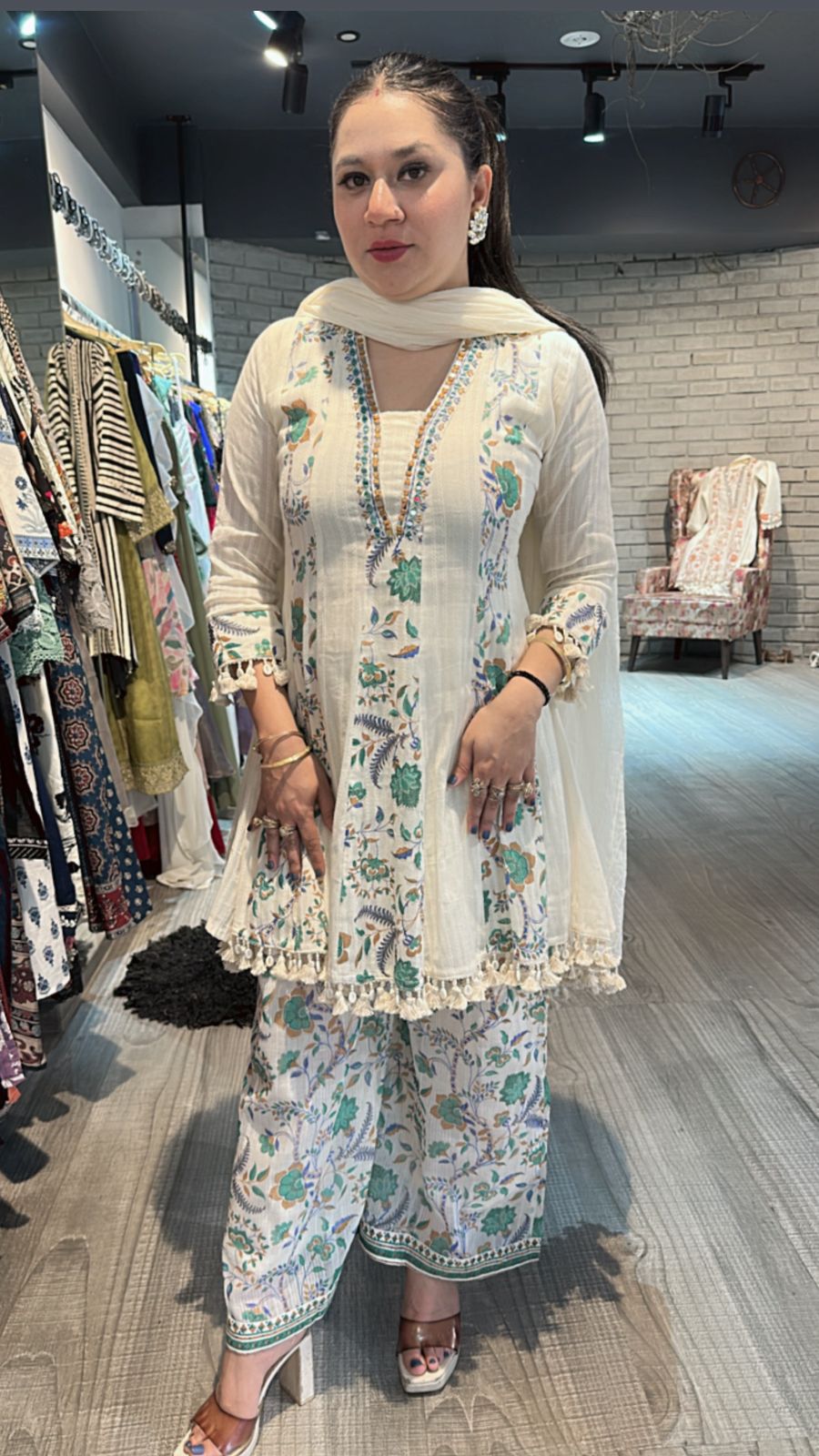 Varanasi ivory Blue peplum Digital Suit