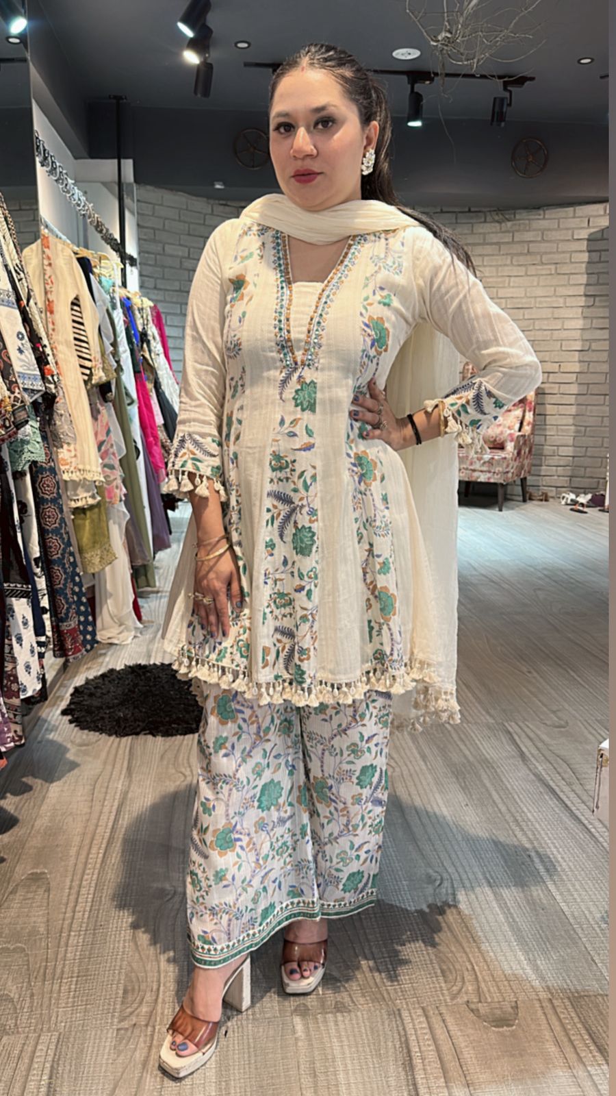 Varanasi ivory Blue peplum Digital Suit