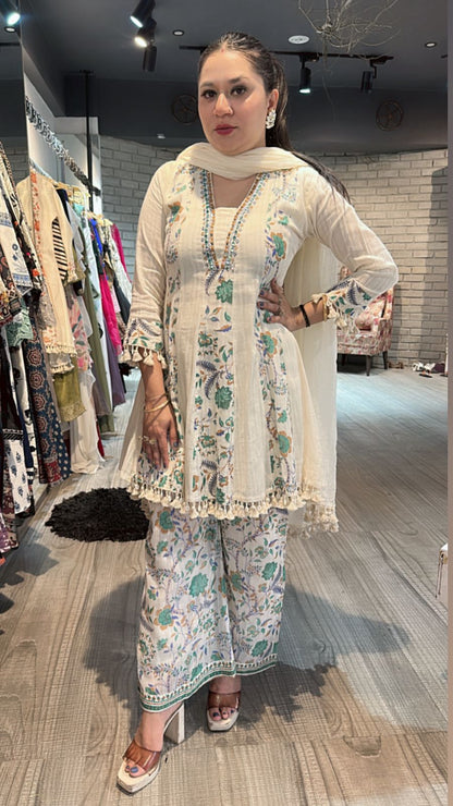 Varanasi ivory Blue peplum Digital Suit