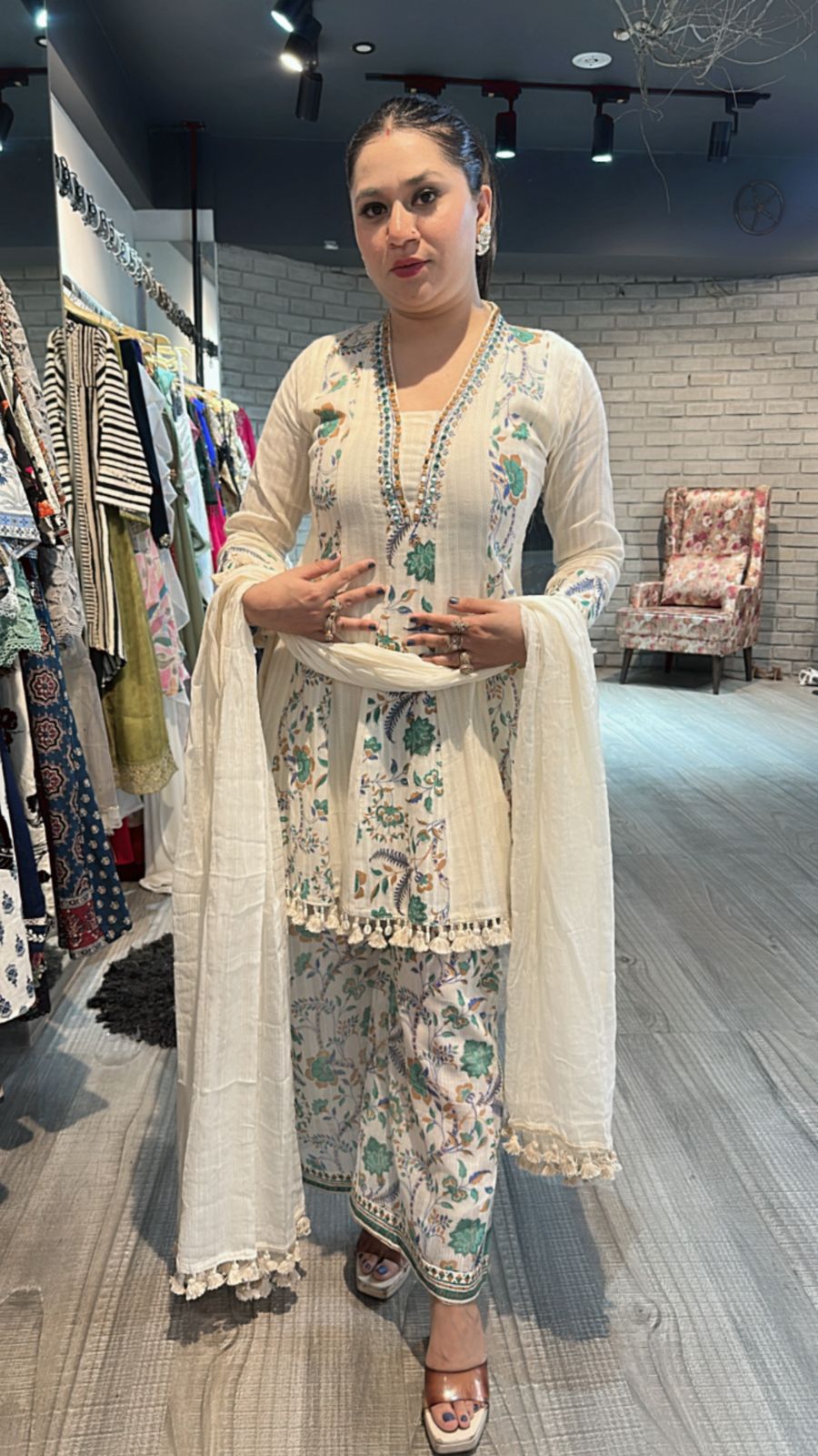 Varanasi ivory Blue peplum Digital Suit